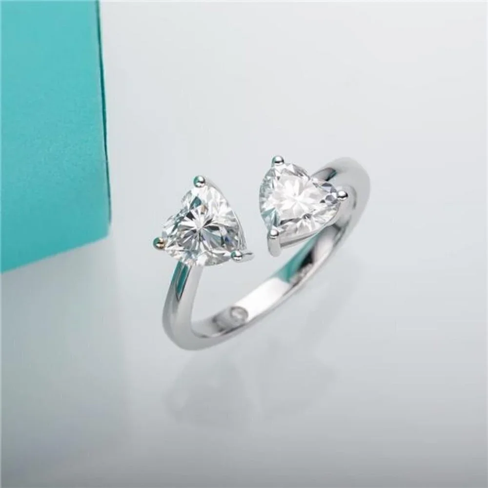 CERTIFIED 14k White Gold 2.0ct Heart Diamond Adjustable Ring Moissanite 925
